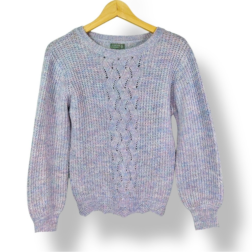4/$20 Cupcake Clothing Speckled Cable Knit Sweater Scalloped Hem Knit Pullover - Picture 2 of 5